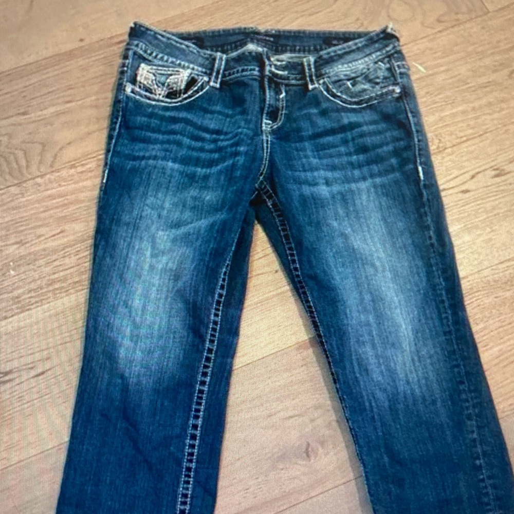 Vigoss Women's Dark Blue Boot Cut Jeans with Faded Whiskering